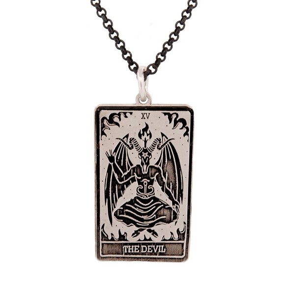 THE DEVIL Tarot Card Necklace, Sterling Silver Tarot Necklace, Tarot Jewelry - Picture 1 of 4